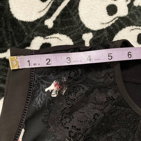 RW&CO Black cherry blossom print top w/ floral lace neckline ~ XS SMALL shirt - Picture 12 of 16